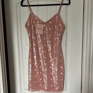 SHEIN Pink Sequin Embellished Mini Dress